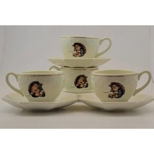 8 Pc Set M J Hummel Umbrella Boy & Girl Teacup W/Saucer Danbury Stormy Weather